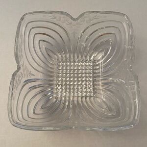 Art Deco Crystal Bowl Square Etched Floral Designs Serving Dish Candy, Nuts